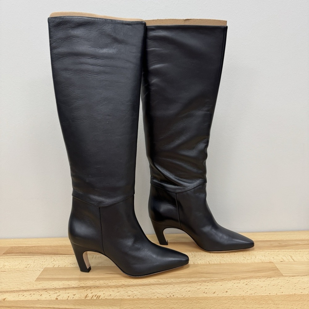 Everlane Knee-High Banana Heel Boot Black Leather Womens 6 Pull-on Pointed Toe